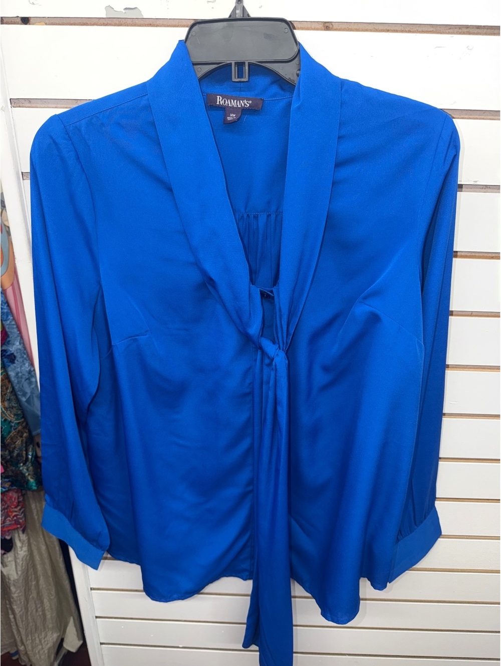 Roaman’s Women’s 14W Royal Blue Tie Front Long Sleeve Blouse Plus Size